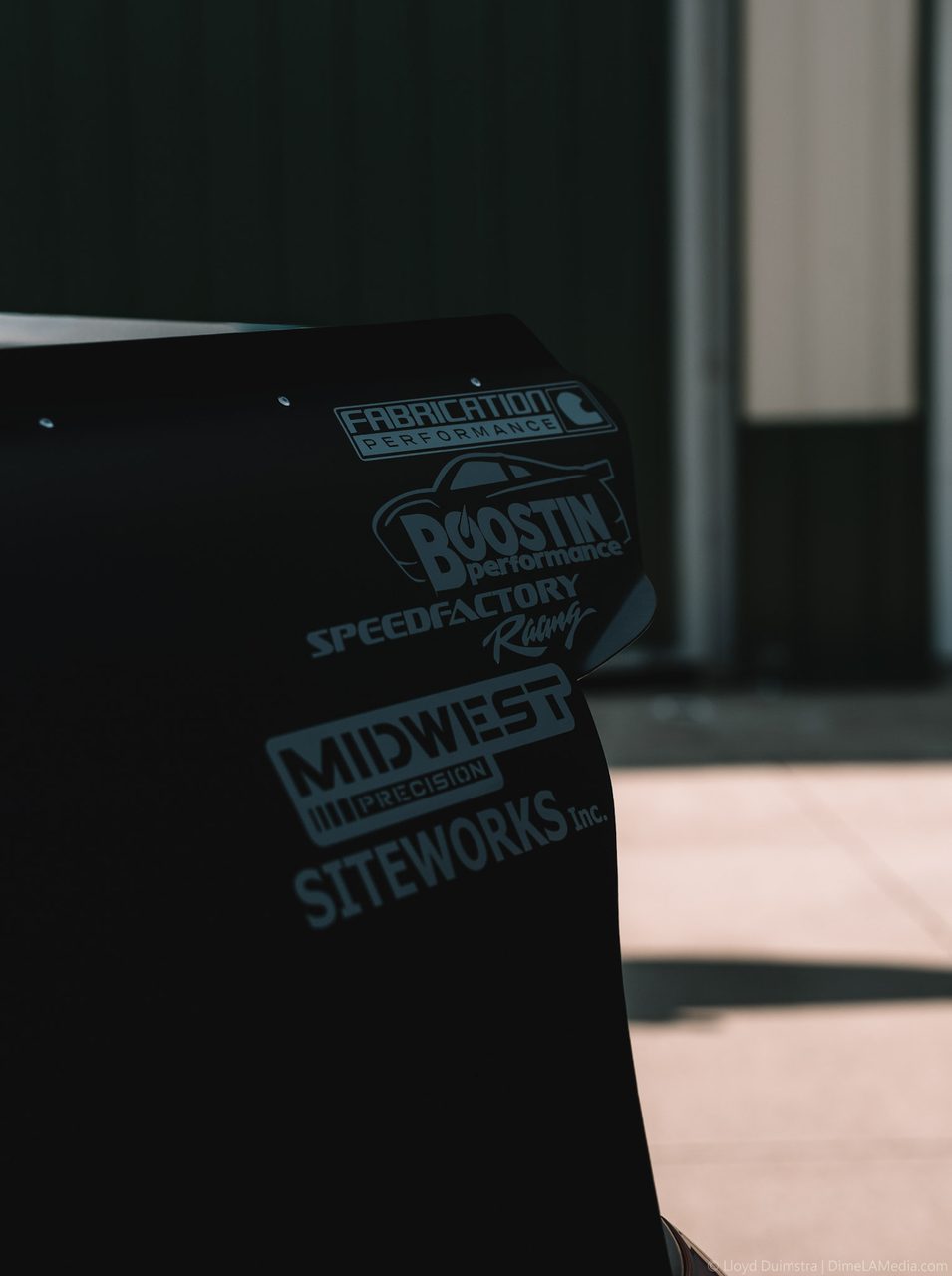 Drag Civic wing with fabrication and racing sponsor decals