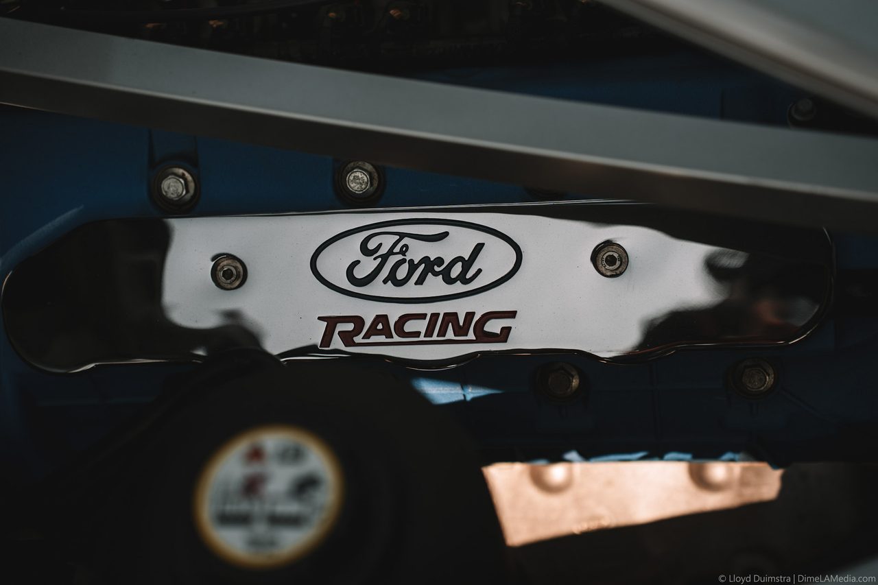 Ford Racing valve cover detail in a show car engine bay