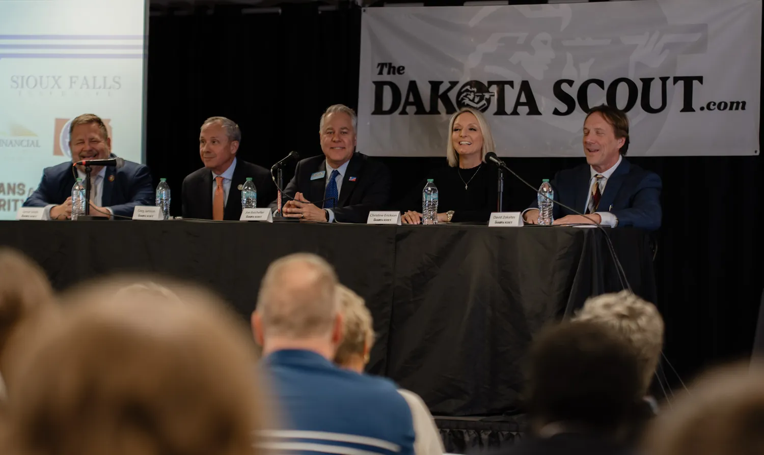 Christine Erickson speaks on the candidate panel at The Dakota Scout forum in Sioux Falls