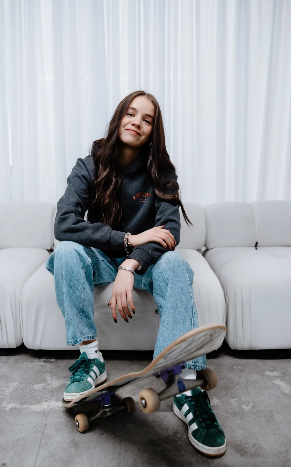 Studio senior portrait with skateboard, Dime LA Media studio