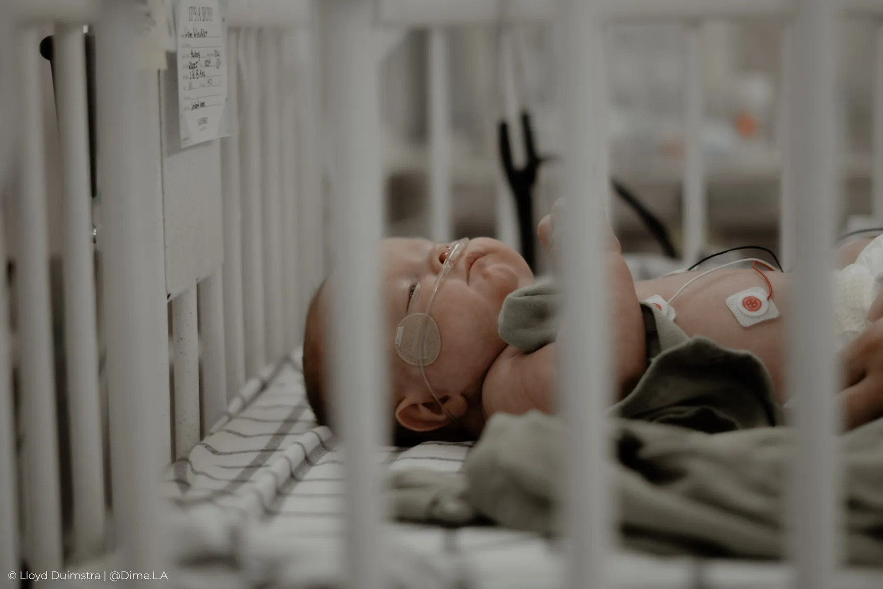 NICU newborn sleeping soundly in his crib