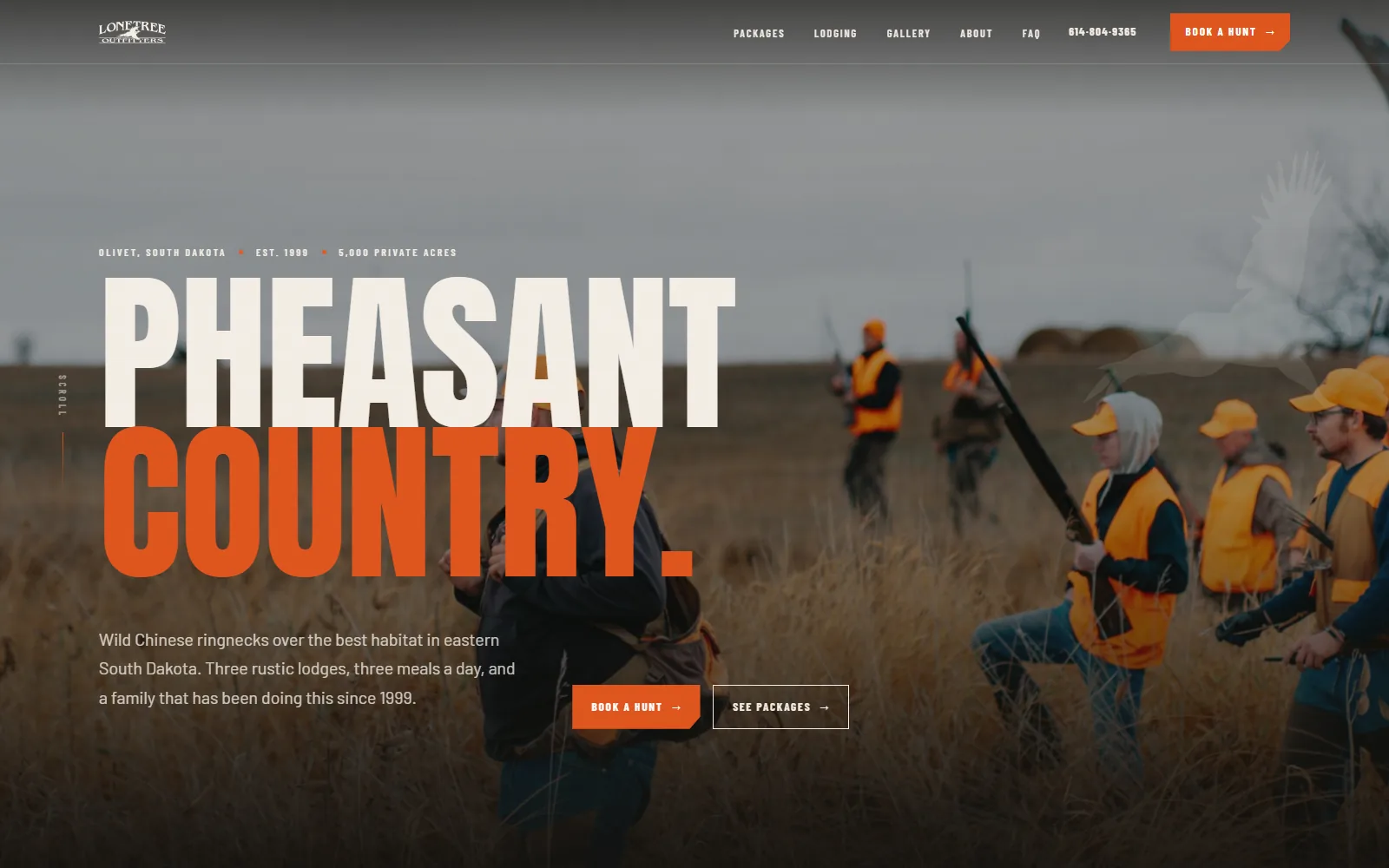 Homepage of the Lonetree Outfitters pheasant hunting site, built by Dime LA Media