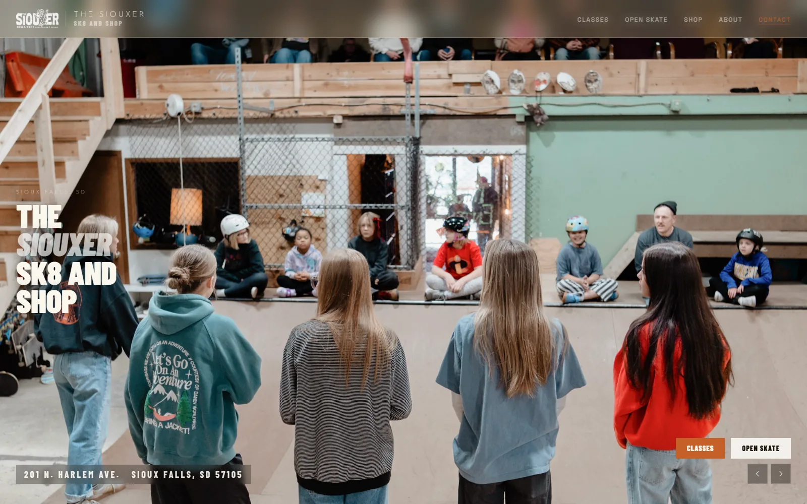 Homepage of The Siouxer Sk8 and Shop indoor skatepark site, built by Dime LA Media